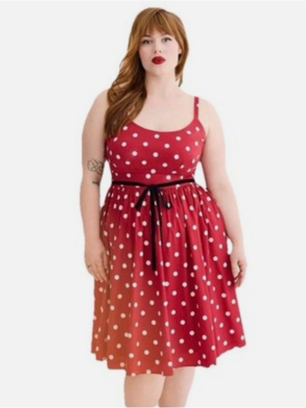 NWOT Torrid Retro Chic Red Polka Dot Midi Dress with Black Waist Tie Party Dress